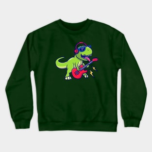 Cute Dinosaur Playing Guitar Music Cartoon Crewneck Sweatshirt